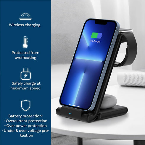 MMOBIEL Wireless Charger Compatible with iPhone, Apple Watch and AirPods - Foldable 3-in-1 Wireless Charging Station Compatible with Qi Magsafe Ch...