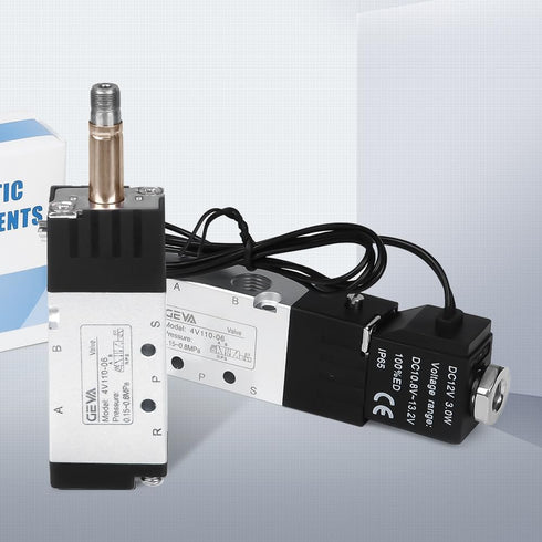 1/8” NPT Solenoid Valve DC 12V Single Coil Pilot Operated Motorized 2-Position 5-Way Connection Type Pneumatic Solenoid Valve(4V110-06 1/8”NPT,Out...