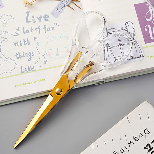 Gold Scissors 6.3 ", Craft Scissors with Stainless Steel Blade with Acrylic Clear Handle, All Purpose Office Scissors for Teachers, Cutting Shears...