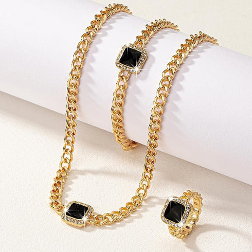YERTTER Dainty Rhinestone Enamel Necklace Bracelet Rings Set Chunky Chain Collar Choker Necklace Set for Women...