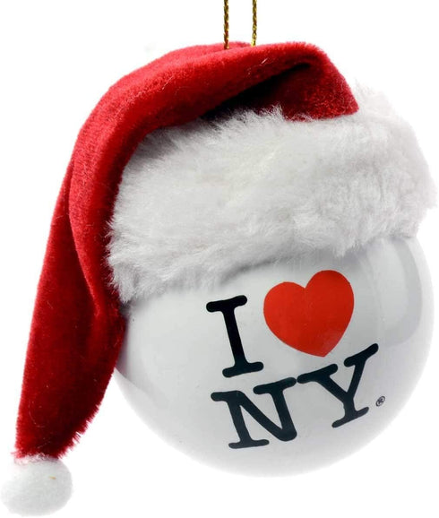 I Love New York NY Ball with Santa Hat Christmas Ornament...