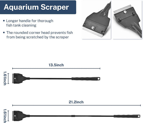 Fish Tank Scraper Cleaner for Glass Aquariums, 21" Handheld Scraper Cleaning Razor with 5 Stainless Steel Blades for Fish Reef Plant Glass Tank...