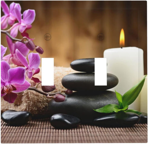 Zen Stone 2 Gang Double Toggle Light Switch Cover Decorative Wall Plate Electrical Faceplate for Country Farm Bathroom Home Living Room Decor 5" x...