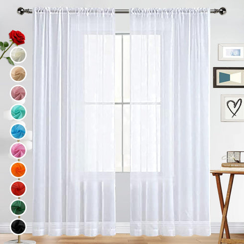 SpaceDresser Basic Rod Pocket Sheer Voile Window Curtain Panels White 1 Pair 2 Panels 52 Width 90 Inch Long for Kitchen Bedroom Children Living Ro...