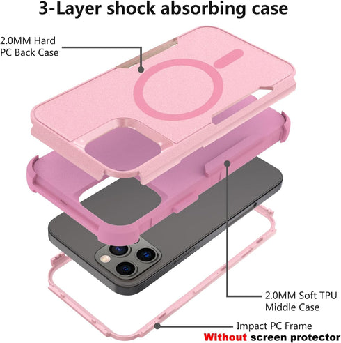Tksafy for iPhone 13 Pro Max case Compatible MagSafe, Heavy duty Shockproof Protective Three Layers Phone Bumper Cover with Full Body Rubber Armor...