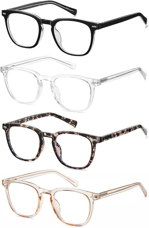 EYECEDAR 4-Pack Reading Glasses for Women Square Style Blue Light Readers for Women Metal Spring Hinges Adjustable Flexible Temples Eye Glasses 2....