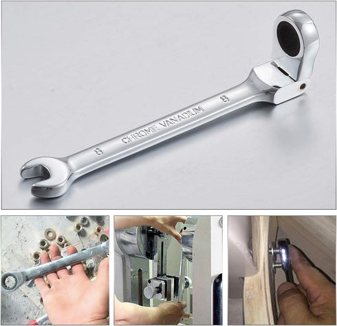 KATUR 8mm Ratcheting Wrench Set Flexible Pivoting Head Ratchet Combination Spanner Wrench Chrome Vanadium Steel Metric Tool (8mm)...