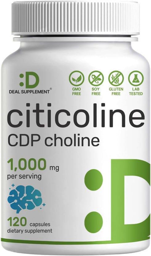 DEAL SUPPLEMENT Citicoline CDP Choline, 1,000mg Per Serving, 120 Capsules – Extra Strength Choline Supplements – Nootropic B Vitamin Properties – ...