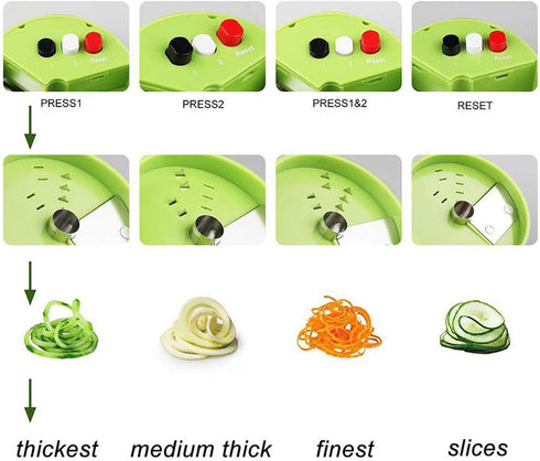 5 in1 Handheld Spiralizer Vegetable Slicer, Green, Plastic, ABS, Stainless Steel...