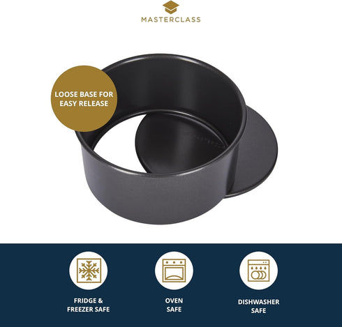 MasterClass 15 cm Deep Cake Tin with PFOA Free Non Stick and Loose Bottom, 1 mm Carbon Steel, 6 Inch Small Round Pan...