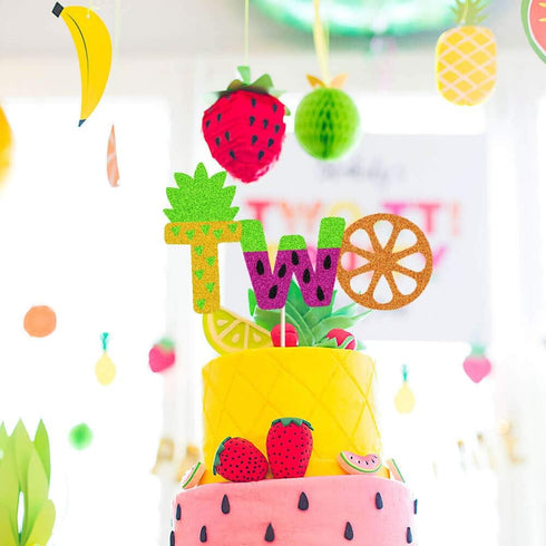 Twotti Frutti Cake Topper Summer Fruit 2nd Birthday Cake Decor Pineapple/Watermelon/Orange/Lemon/Strawberry/Cherry/Banana Fruit Themed Second Birt...