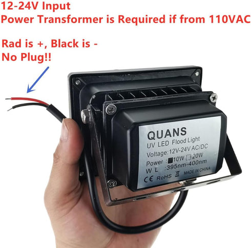 10W 12V DC AC 24V DC UV Ultra Violet High Power LED Light for Curing Glue Blacklight Fishing Aquarium, 12V-24V Input Low Voltage without Plug...