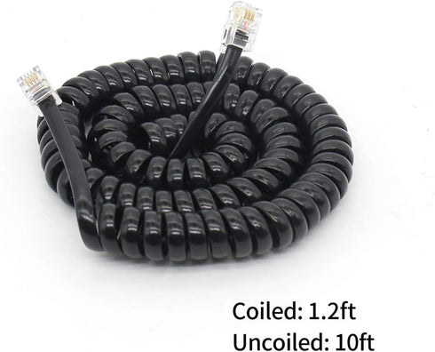 Telephone Handset Cord Detangler Cable Pure-Copper Coiled 1.2 to 10 Feet Uncoiled Landline Phone Spiral Curly Cable Extension Modular Wire Lead St...
