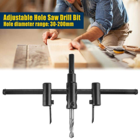 Adjustable Circle Hole Saw Drill Bit Set Cutter 30-200mm Heavy Duty Wood DIY Woodworking Tool Black...