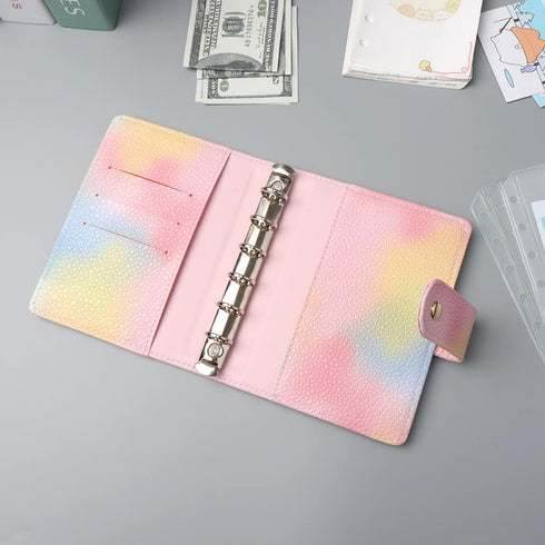Pink PU Leather Budget Binder Cover, for A7 6-Ring Money Organizer Budgeting Refillable Loose Leaf Receipt Binder Notebook Bookmark Planner Book w...