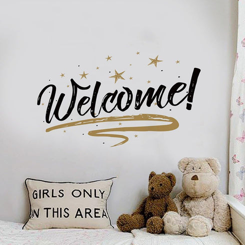 Woodland Arts 22 inches x 15 inches Brown and Black Welcome Home Stars Wall Door Vinyl Removable Decals Stickers for Living Room Bedroom Nursery C...