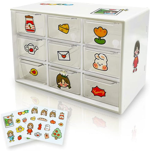 9 Mini Drawer Sticker Storage Organizer, Desk Craft Organizer with Drawers, Small Desktop Drawer Storage Organizer Removable, Plastic Organizer Bo...