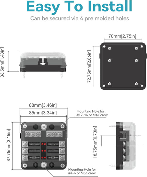 SOYOND 12 Volt Fuse Block, Boat Marine Fuse Block Panel with LED Warning Indicator Damp-Proof Cover 6 Circuits Fuse Box with Negative Bus Fuse Pan...
