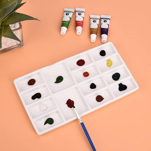 8 Inch 14 Wells Artist Ceramic Paint Palette, Rectangle Ceramic Watercolor Painting Mixing Tray for Watercolor Gouache Acrylic Oil Painting...
