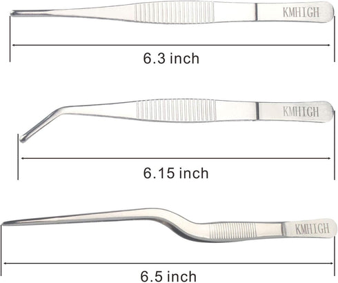 Stainless Steel Tweezers Set, For Small Gardening and Kitchen, Multi-Purpose Tools. (3Pcs, 6.15Inches / 6.3Inches / 6.5Inches)...