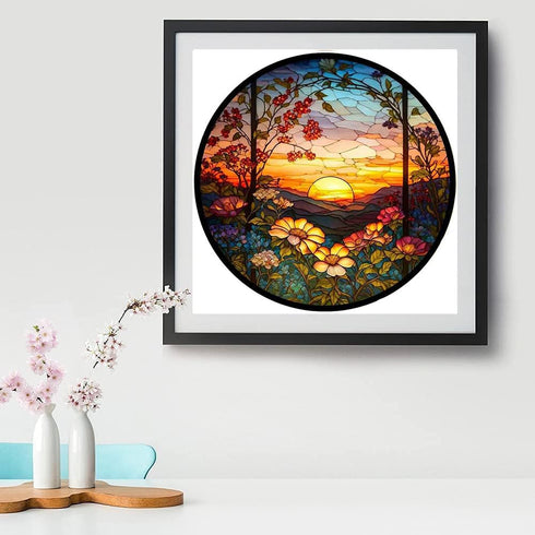 Stamped Cross Stitch Kits - Flower Mountain Sun Landscape Counted Cross Stitch Kits for Beginners Adults,11 CT Patterns Dimensions Embroidery Kits...