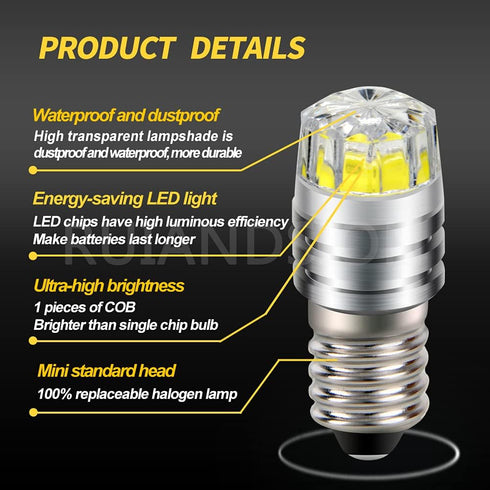 Ruiandsion 2pcs E10 Base LED Upgrade Bulb 3V COB 2W Replacement for Flashlights Torch Lights, White...