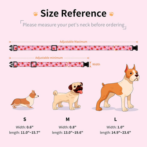 Dog Collar,Personalized Adjustable Cute Puppy Collars for Girl Female Boy Dogs Strawberry Patterned Design,Soft Pet Collar with Safe Buckle for Sm...