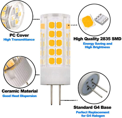G4 LED Bulbs 110V-130V (Not Low Voltage 12V) G4 Bi-Pin Base Spotlight Lighting Dimmable 5W Warm White 3000K Replace 45W G4 Halogen Lamp, for Under...