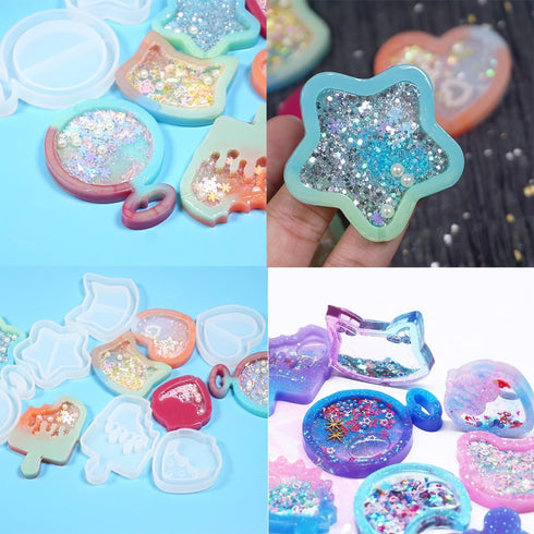 iSuperb 11Pcs Resin Shaker Mold DIY Quicksand Star Moon Cat Casting Epoxy Silicone Mold Heart Shaped Kawaii Resin Epoxy Jewelry Molds for Pendant ...