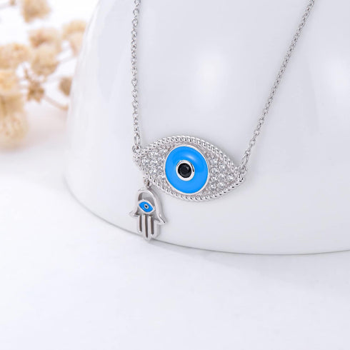LONAGO Evil Eye Necklace Silver Evil Eye Pendant Necklace Gift for Women...