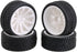 Mxfans 12mm Hex White Plastic 10-Spoke Wheel Rims & Black Fish Pattern Rubber Tires for RC 1:10 On Road Racing Car Pack of 4...