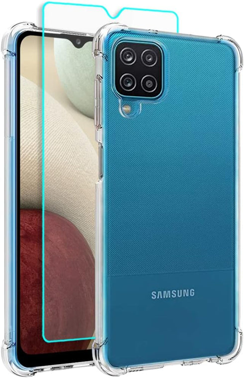 for Samsung Galaxy A12 Case, Samsung A12 Case with Screen Protector, Shockproof Crystal Clear Slim Soft Silicone TPU Protective Phone Cover for Sa...
