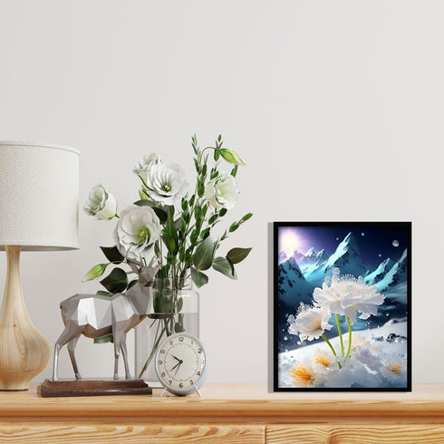 White Floral Canvas Picture Canvas Landscape Wall Art Mountain Painting Winter Rustic Prints Bedroom Bathroom Walls Home Decor (E, 8X10 inches)...