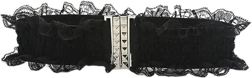 Women Elastic Wide Belt Lace Stretchy Wide Waist Dress Belt Fashion Cinch Stretch Waistband Retro Trendy Ladies Belt Black Wrap Waist Belt, 63x8cm...