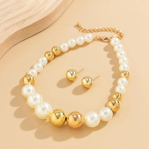 HIIXHC Boho Round Pearl Jewelry Set Chunky Geometric bead Necklace Set for Women Girls...