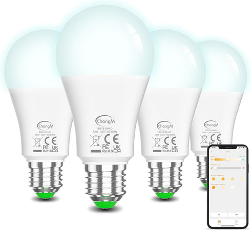 Smart Light Bulbs 13W E26 Smart LED Light Bulb Compatible with Alexa Warm White to White A19 APP Control Bulb Bluetooth Mesh 4 Pack...