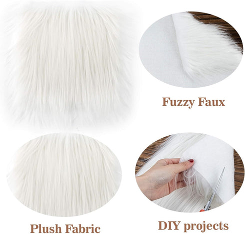 Sukh Shaggy Faux Fur Fabric - 10x10 inch White Faux Fur Trim Precut Fabric Strips Soft Plush Fabric Fur Patches for Fuzzy Craft Christmas Tree Tri...