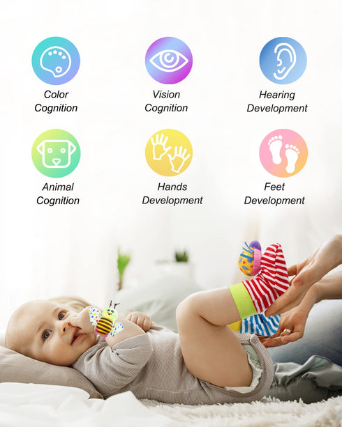 Wrist Rattle Foot Finder Sock for 0-36 Months Baby Boys and Girls, Newborn Baby Soft Hand & Feet Rattle 0-3 Years, Arm Leg Babies Development Toys...