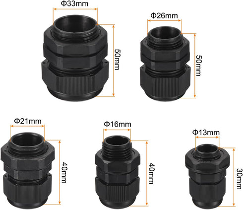 MECCANIXITY 20 Pcs Cable Gland Kit 1/4" 3/8" 1/2" 3/4" 1" Adjustable Cable Connectors,Waterproof Tight Conduit Connector Nylon Conduit Fitting Ele...