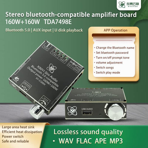 C160H TDA7498E Bluetooth 5.0 Digital Power Amplifier Board 12-36V AUX 2 x 160W Speaker Stereo Audio AMP Module Home Music Input DC12-36V...