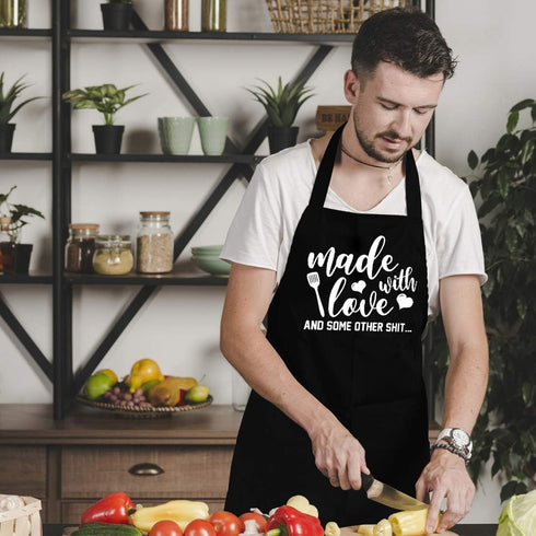 Funny Aprons for Women Men, Novelty Kitchen Cooking Apron with 2 Pockets, Cute Baking Gifts for Bakers, Birthday Housewarming Gifts for Wife Husba...