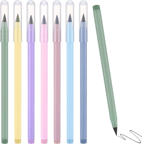 YASUOA 7 Pcs Infinity Pencil Inkless Pen with Erasers Morandi Color Everlasting Pencil Reusable Tree-Friendly Inkless Pencil for Writing Sketch Dr...