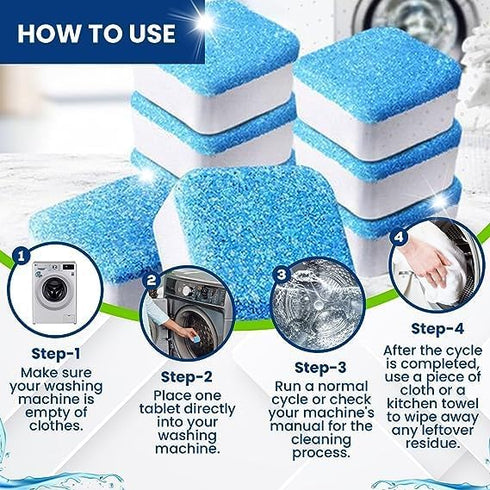 Washing Machine Cleaner Descaler Deep Cleaning Tablets For HE Front Loader & Top Load Washer, Septic Safe Eco-Friendly Deodorizer, Clean Inside Dr...