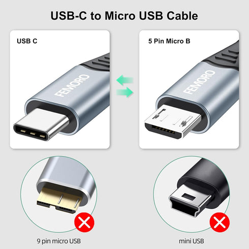 FEMORO USB C to Micro USB Cable 6ft, USB-C Type C to Micro USB Cable 6 Feet Adapter for OTG Data Transfer & Charging...