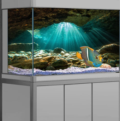 36X18 Inches Fish Tank Background, Sunshine Ocean Floor Terrarium Background Decor, Underwater Stone Durable Polyester Background with 8 EVA Doubl...