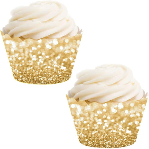 Andaz Press Glitzy Faux Gold Glitter Cupcake Wrapper Decorations, 24-Pack, Not Real Glitter Gold Cupcake Holder Gold Cupcake Wrappers Cupcake Slee...