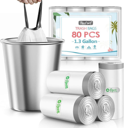1.3 Gallon 80 Counts Strong Drawstring Trash Bags Garbage Bags by RayPard, Small Plastic Bags, Trash Can Liners for Home Office Kitchen Bathroom B...