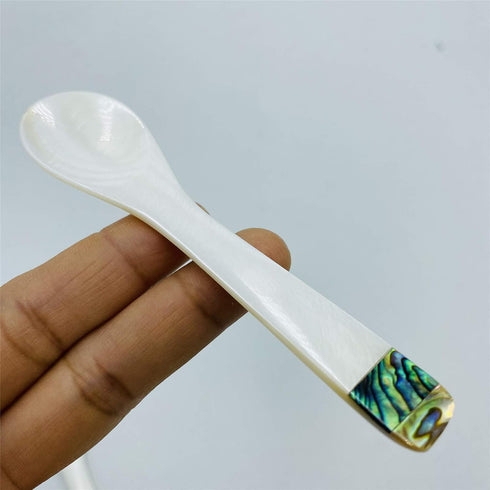 2 Pack 3.94inch Caviar Spoons Handcraft Mother of Pearl MOP Caviar Spoon W Round Handle with One Plastic Storage Box - White, Style B...
