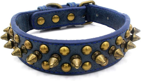 Spiked Dog Collar, Mushrooms Rivet Studded Adjustable Pu Leather Pet Collars for Cats Puppy Dogs (L, Navy)...