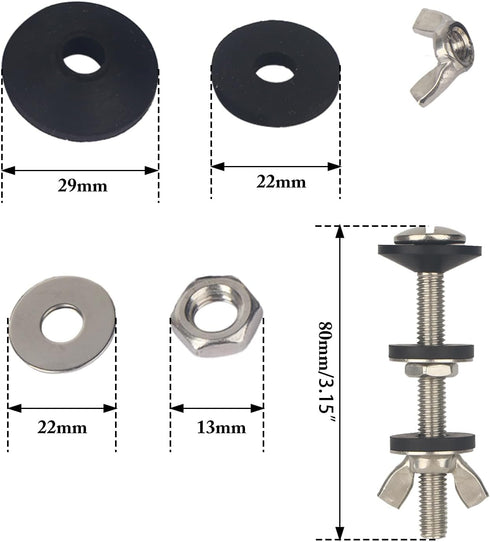 Universal Toilet Tank to Bowl Gasket & Tank to Bowl Bolts, 2 Kind Gasket and 4 Pieces 5/16 * 3.15 Inch Toilet Tank Bolts, Fit Most 2-Inch and 3-In...